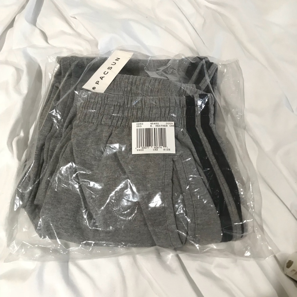 PacSun grey sweats with navy stripe